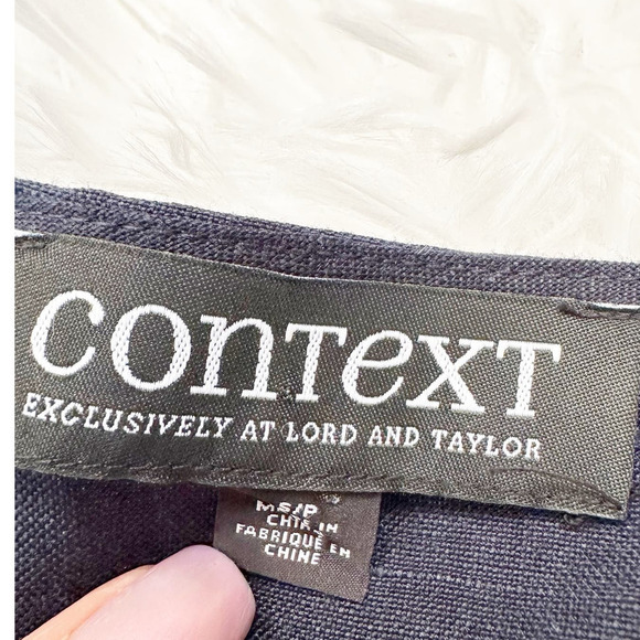 Linen Blend Context Navy Blue Blouse 3/4 Sleeve Size Small Lord and Taylor - Picture 7 of 7